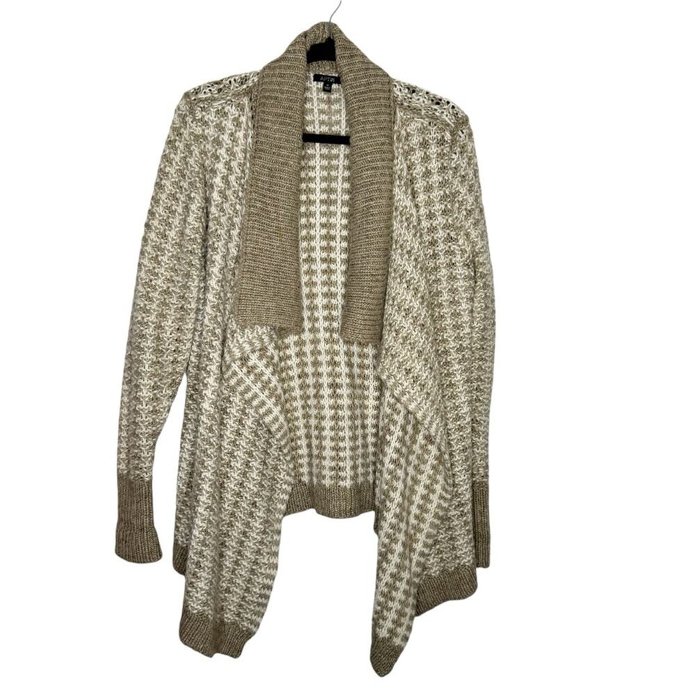 APT. 9 / tan cream oatmeal wool blend chunky knit waterfall cardigan sweater / M